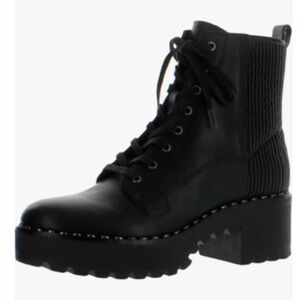 Vince Camuto lace up, side zip, black leather platform boots